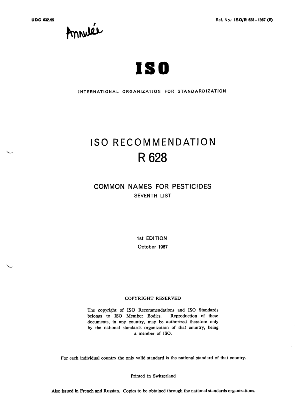 ISO R 00628-1967 scan.pdf_第1页