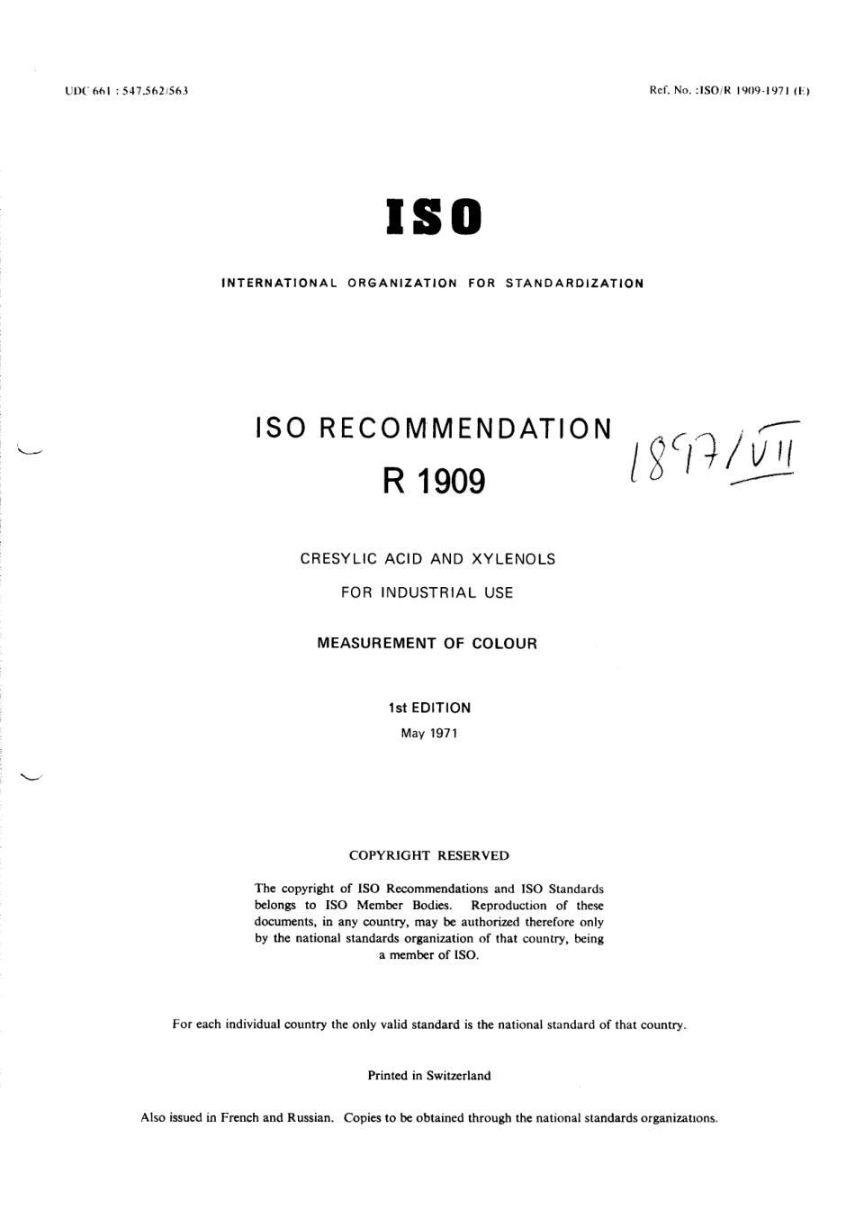 ISO R 01909-1971 scan.pdf_第1页