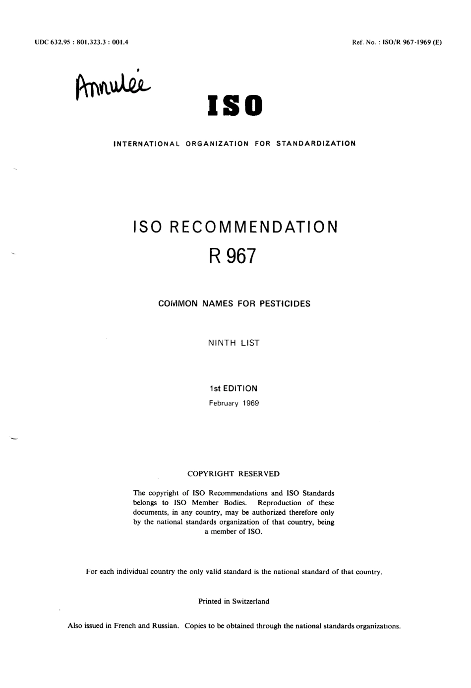 ISO R 00967-1969 scan.pdf_第1页
