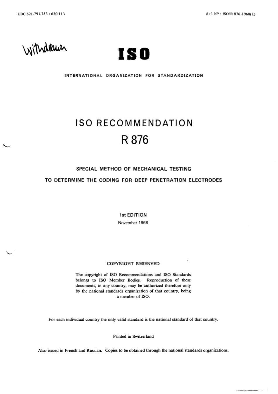 ISO R 00876-1968 scan.pdf_第1页