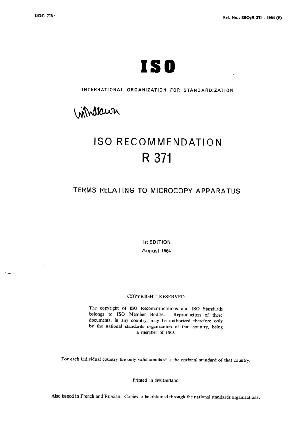 ISO R 00371-1964 scan.pdf_第1页