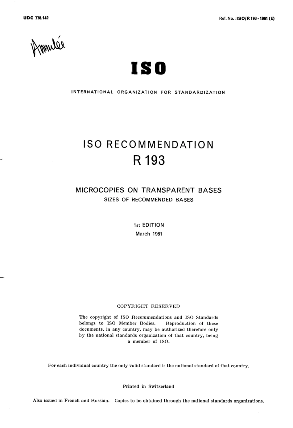 ISO R 00193-1961 scan.pdf_第1页