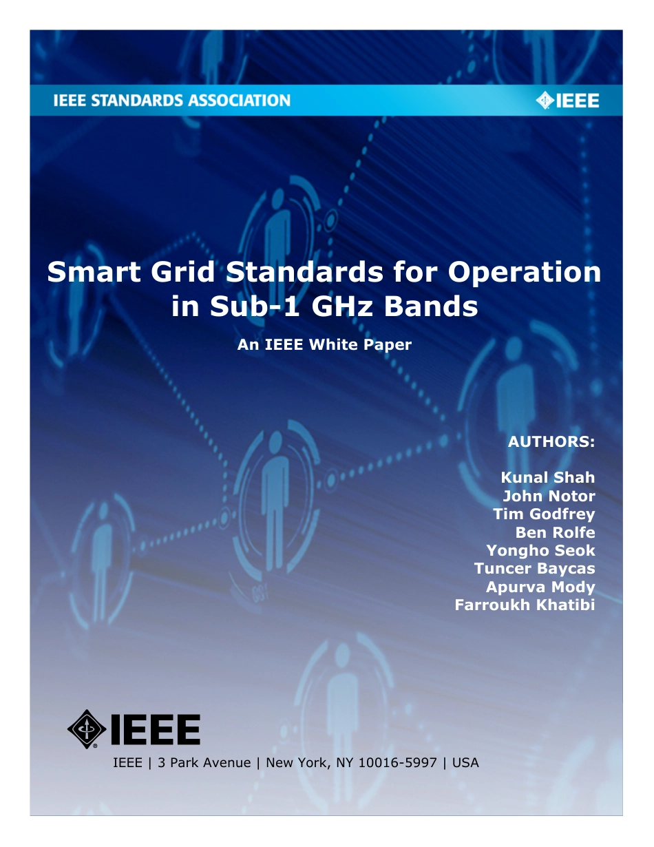 IEEE Smart Grid Standards for Operation in Sub-1 GHz Bands. 2018.pdf_第1页