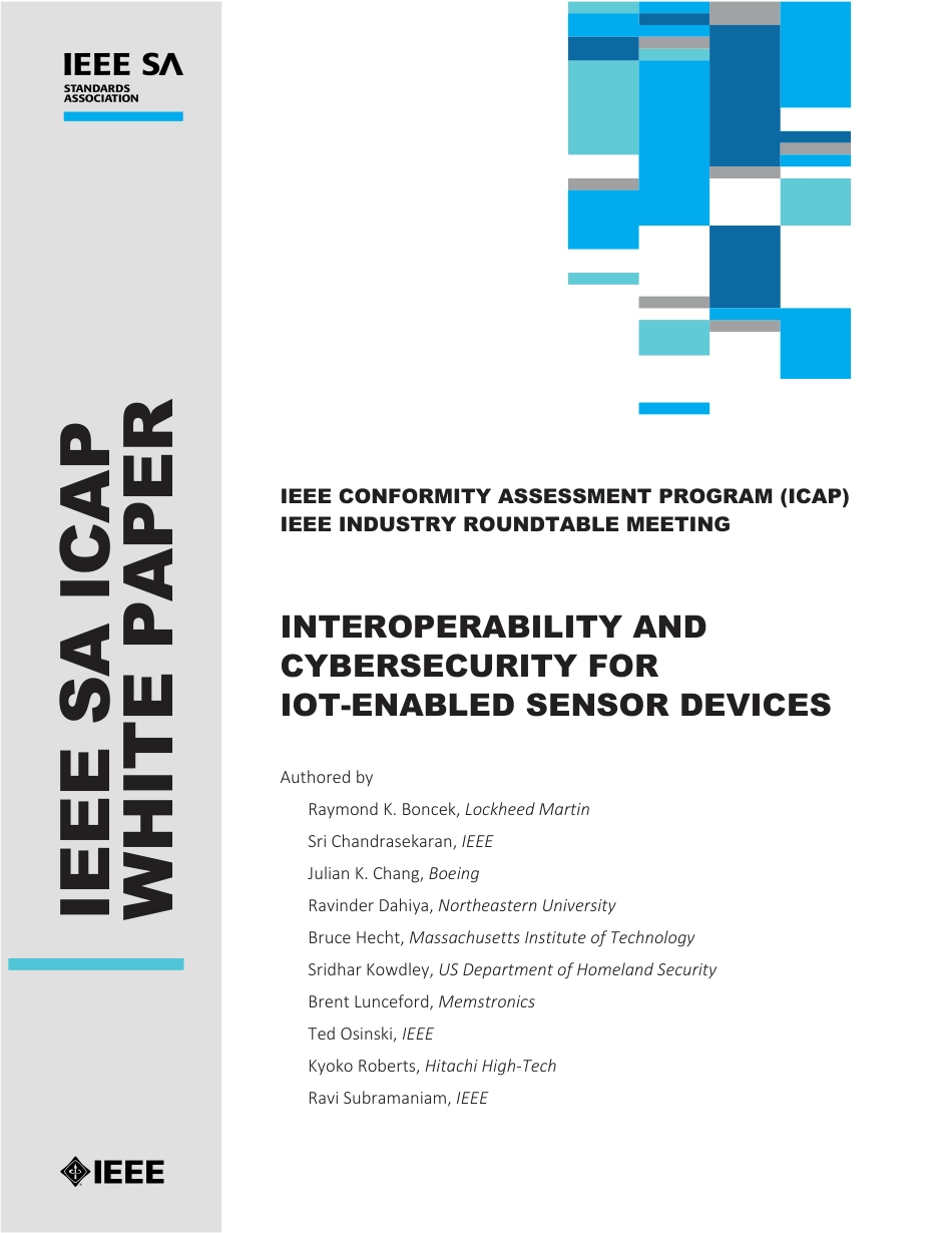 IEEE Conformity Assessment Program (ICAP) - IEEE Industry Roundtable Meeting - Interoperability And Cybersecurity for IoT-Enabled Sensor Devices 2022.pdf_第1页