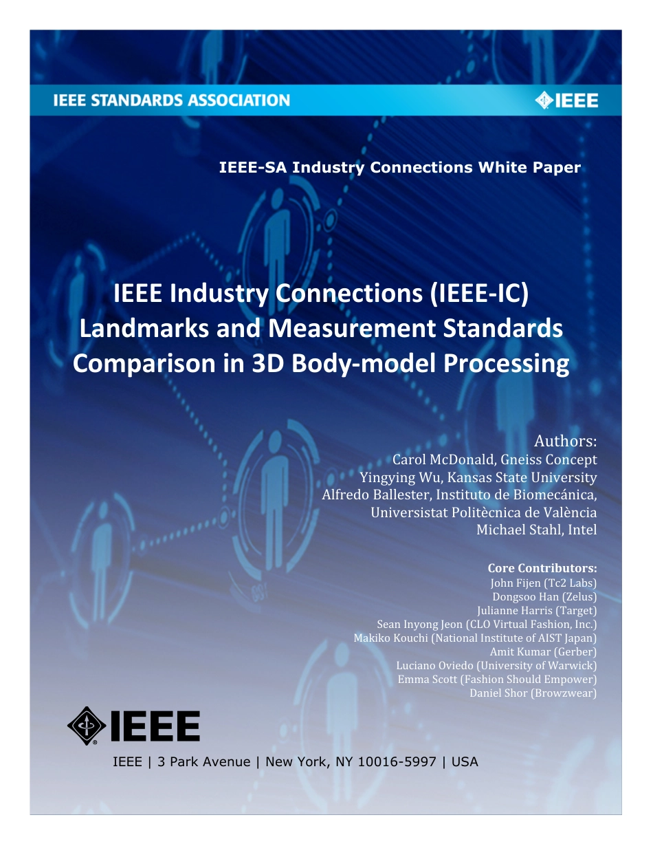 IEEE Industry Connections (IEEE-IC) Landmarks and Measurement Standards Comparison in 3D Body-model Processing 2018.pdf_第1页