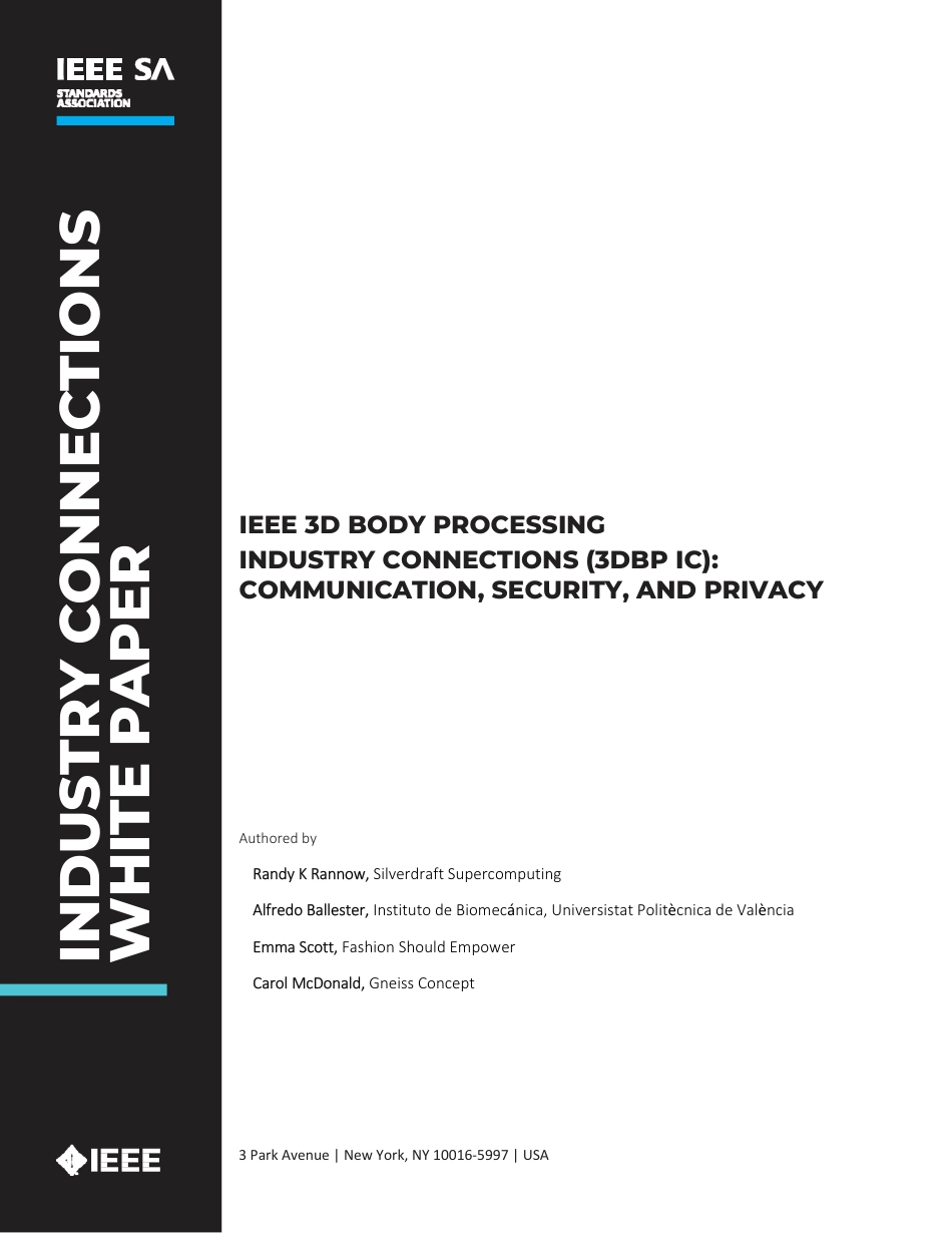 IEEE 3D Body Processing Industry Connections (3DBP IC) - Communication, Security, and Privacy 2019.pdf_第1页