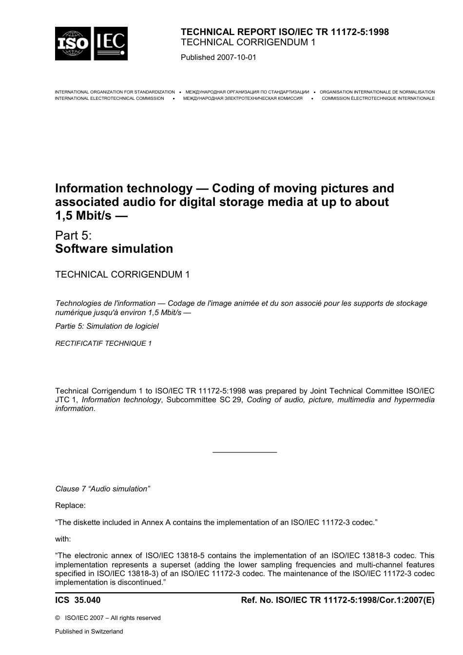 ISO IEC TR 11172-5-1998 cor1-2007.pdf_第1页