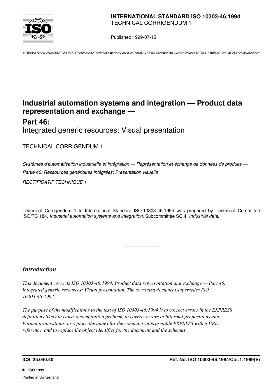 ISO 10303-46-1994 cor1-1999.pdf_第1页