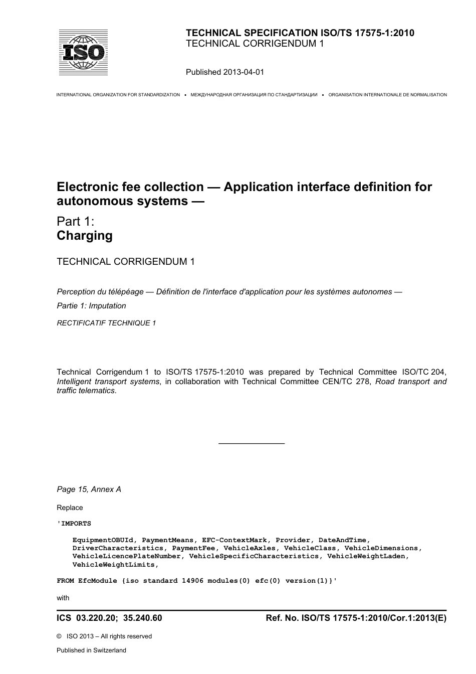 ISO TS 17575-1-2010 cor1-2013.pdf_第1页