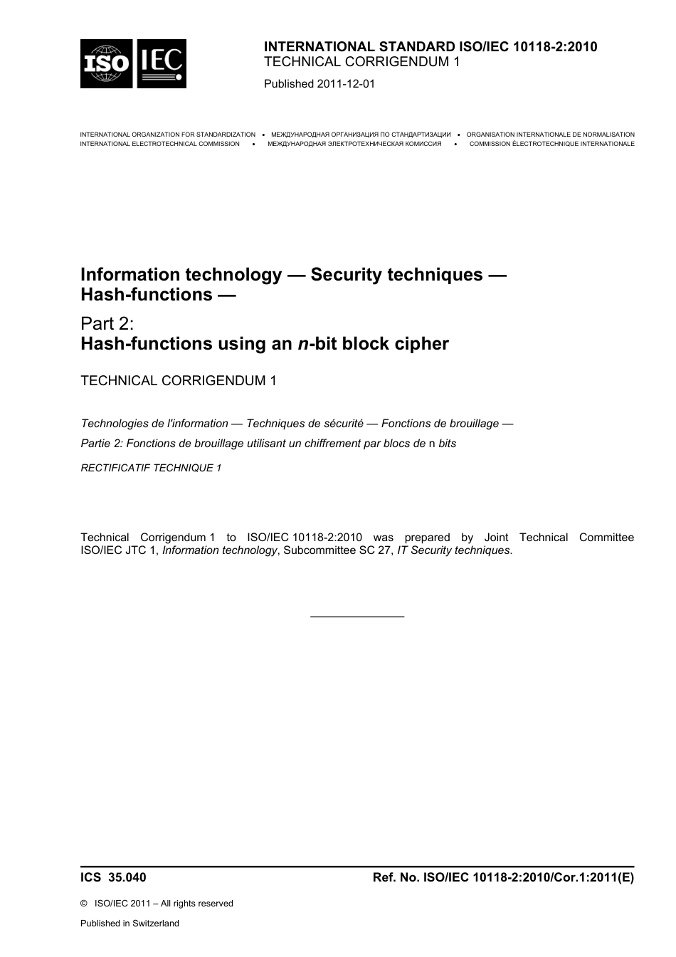 ISO IEC 10118-2-2010 cor1-2011.pdf_第1页