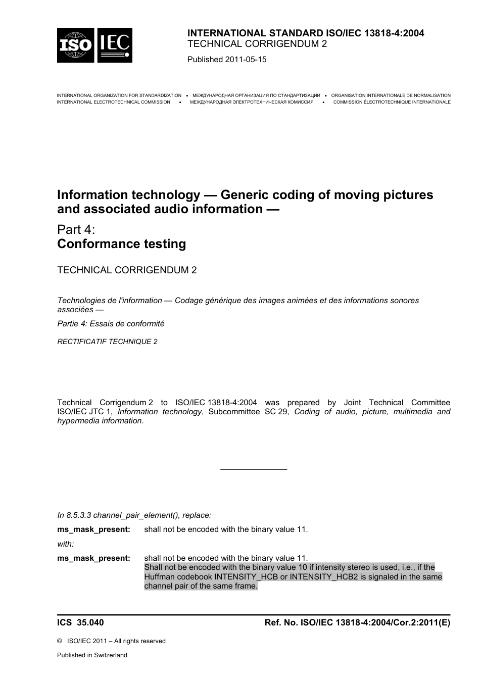 ISO IEC 13818-4-2004 cor2-2011.pdf_第1页
