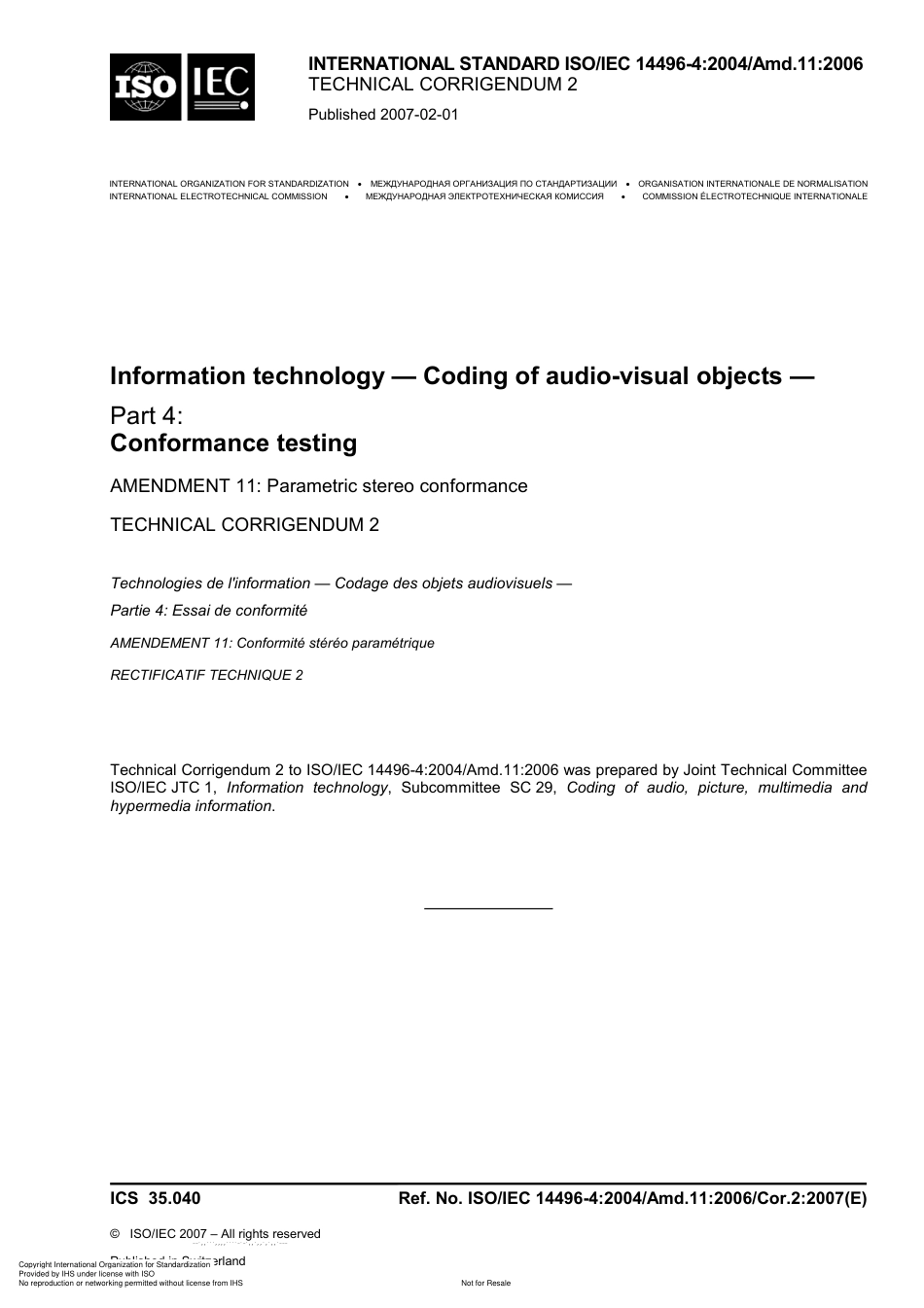 ISO IEC 14496-4-2004 amd11-2006 cor2-2007.pdf_第1页