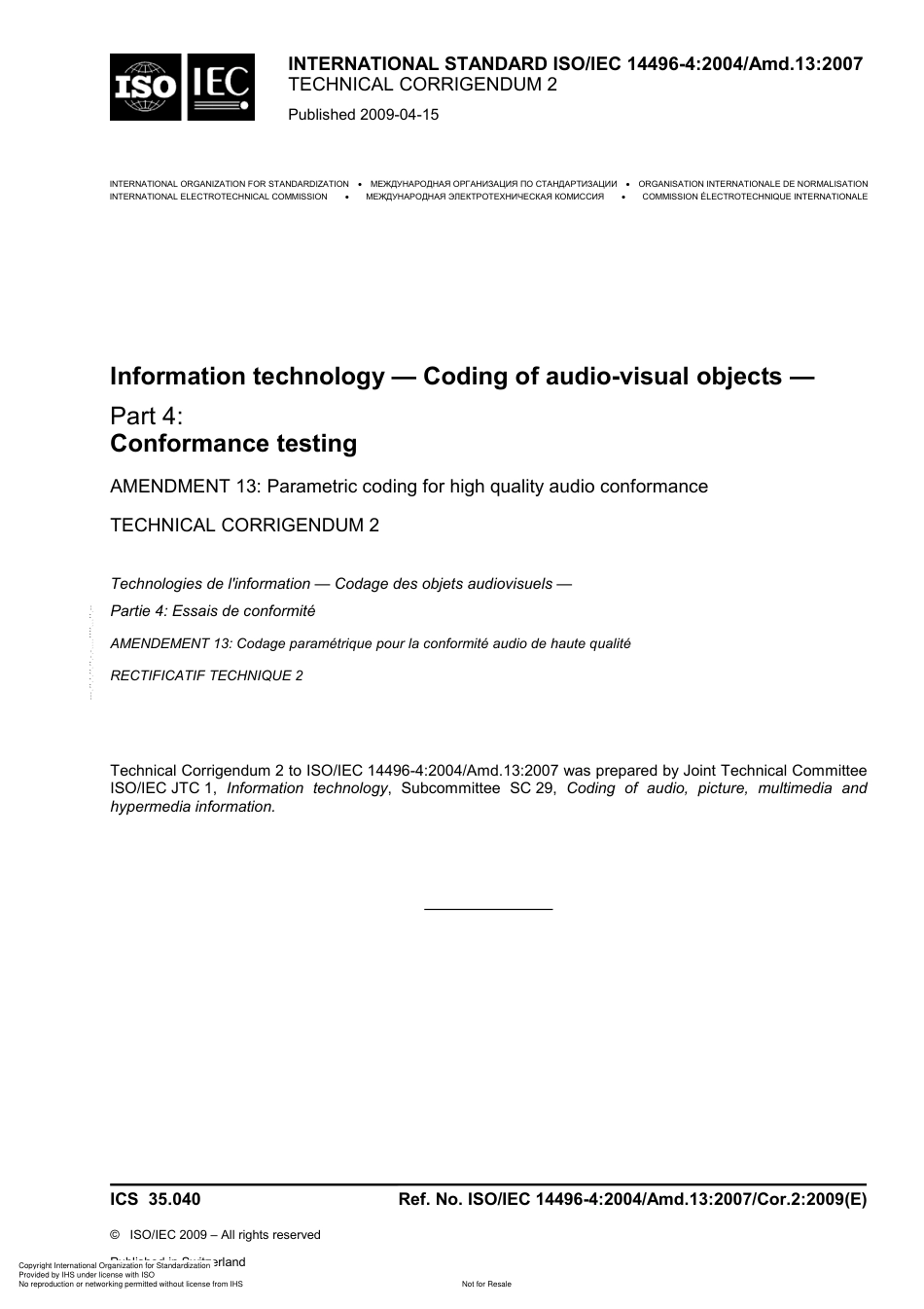 ISO IEC 14496-4-2004 amd13-2007 cor2-2009.pdf_第1页