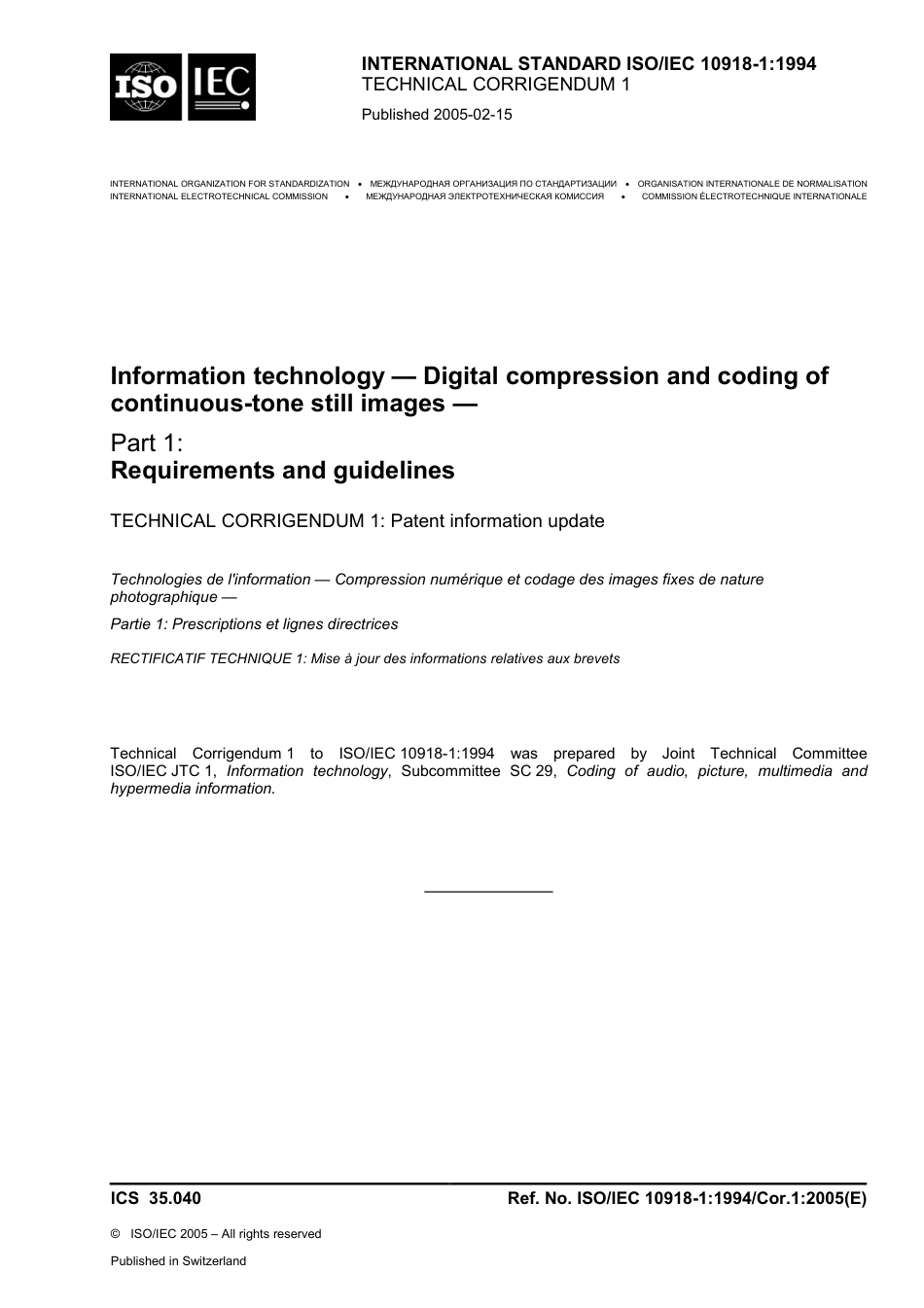 ISO IEC 10918-1-1994 cor1-2005.pdf_第1页