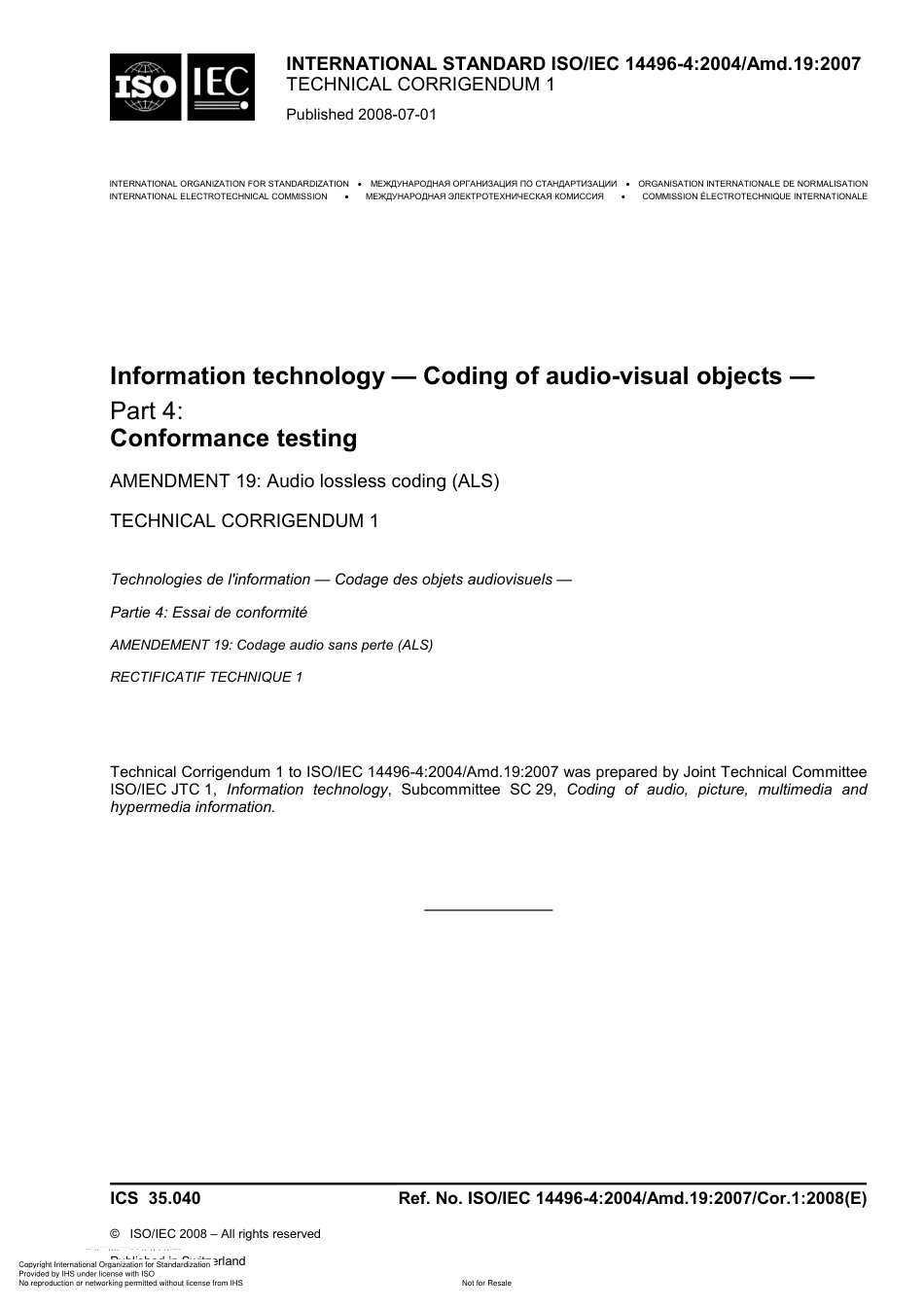 ISO IEC 14496-4-2004 amd19-2007 cor1-2008.pdf_第1页