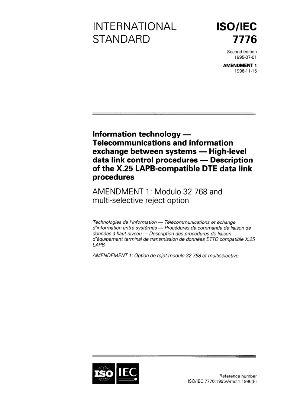 ISO IEC 07776-1995 amd1-1996 scan.pdf_第1页