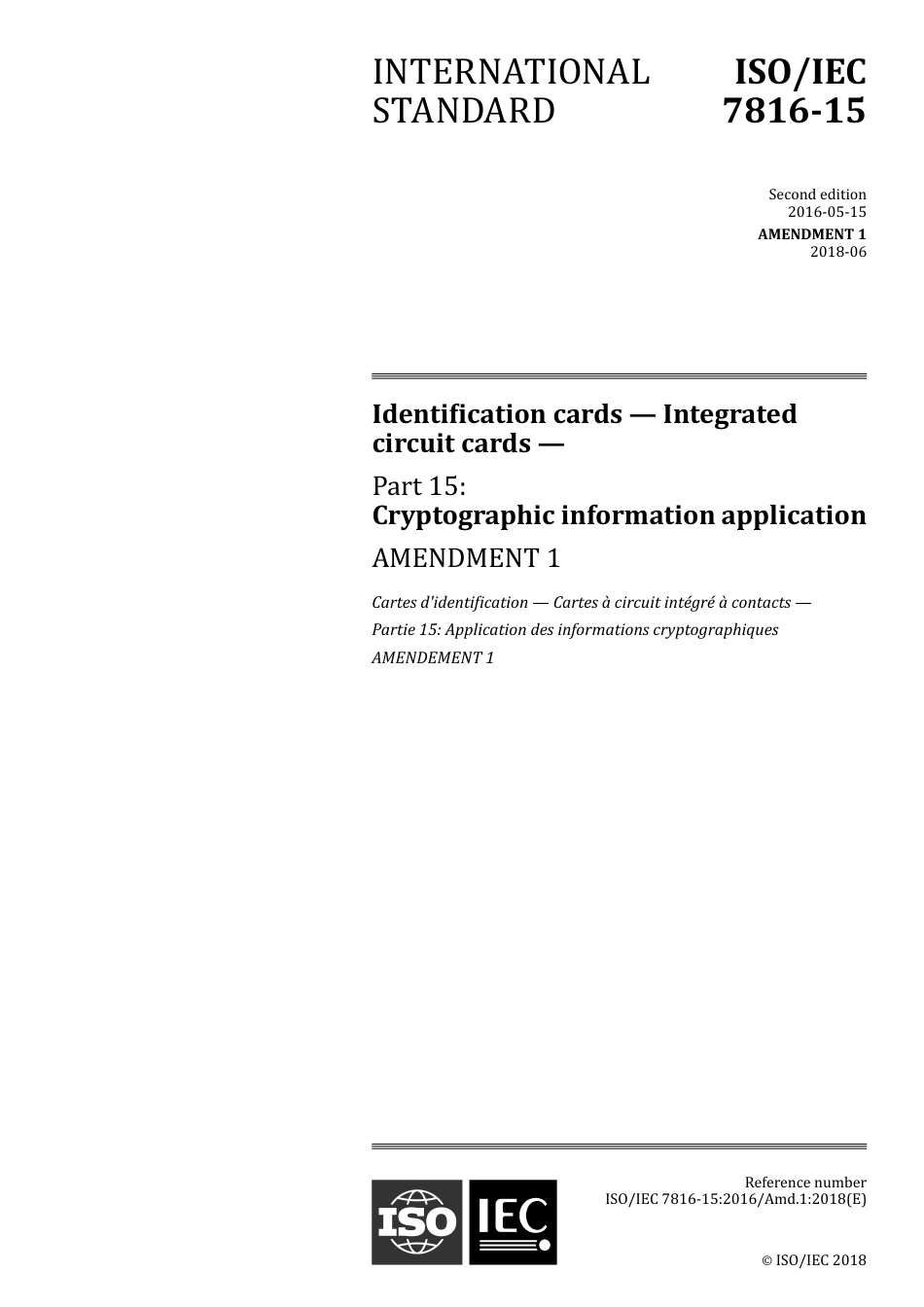 ISO IEC 07816-15-2016 amd1-2018.pdf_第1页