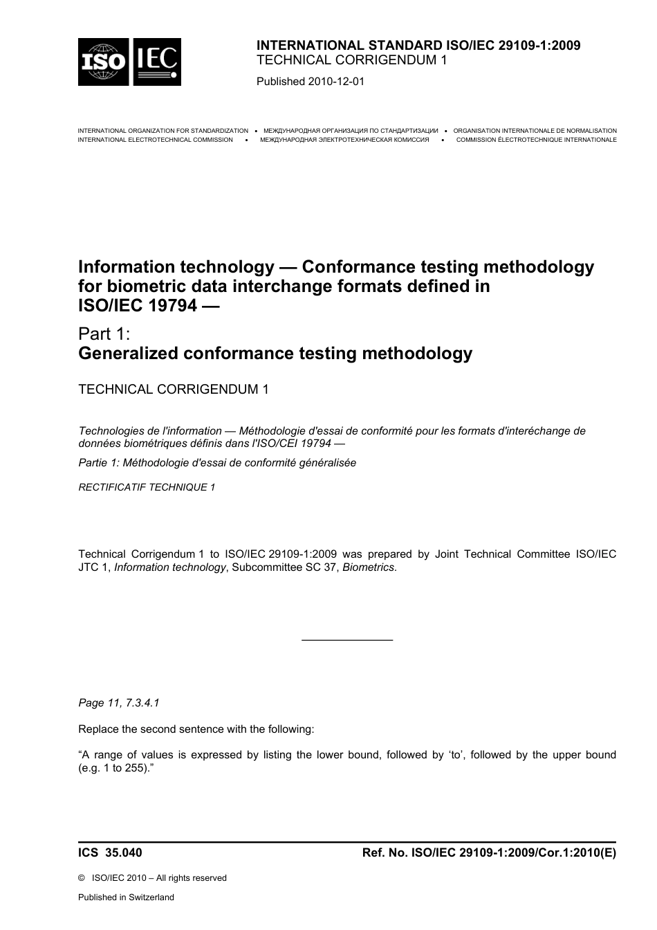 ISO IEC 29109-1-2009 cor1-2010.pdf_第1页