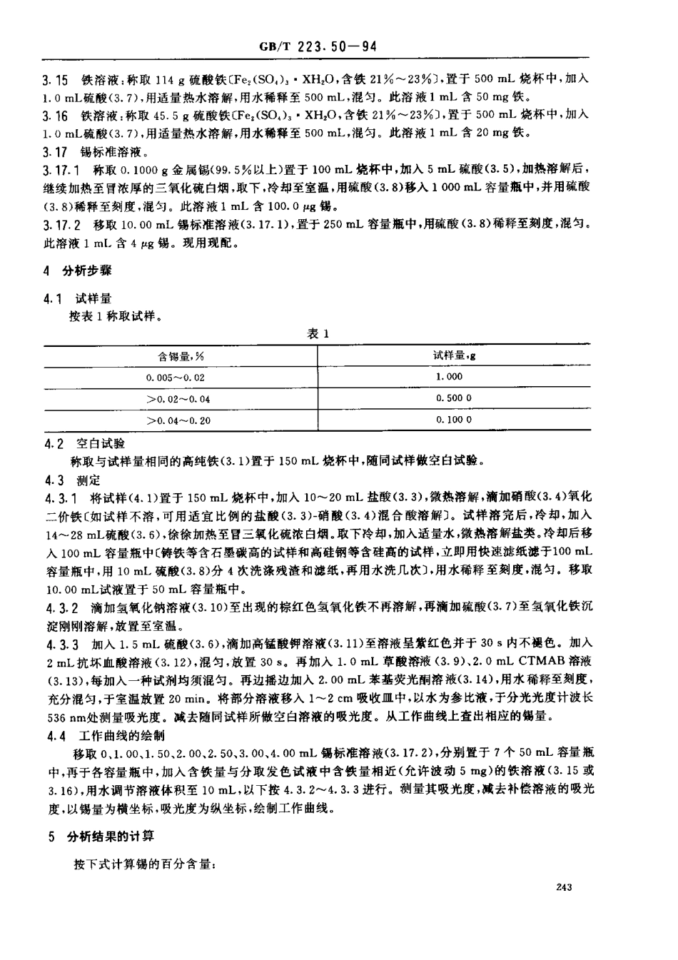 GBT 223.50-1994钢铁及合金化学分析方法 苯基荧光酮-溴化十六烷基三甲基胺直接光度法测定锡量.pdf_第2页