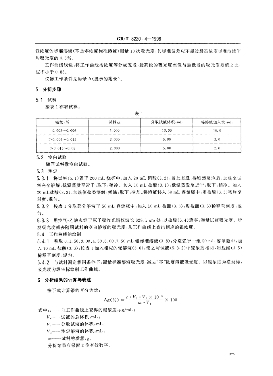 GBT 8220.4-1998 铋化学分析方法 火焰原子吸收光谱法测定银量.pdf_第3页