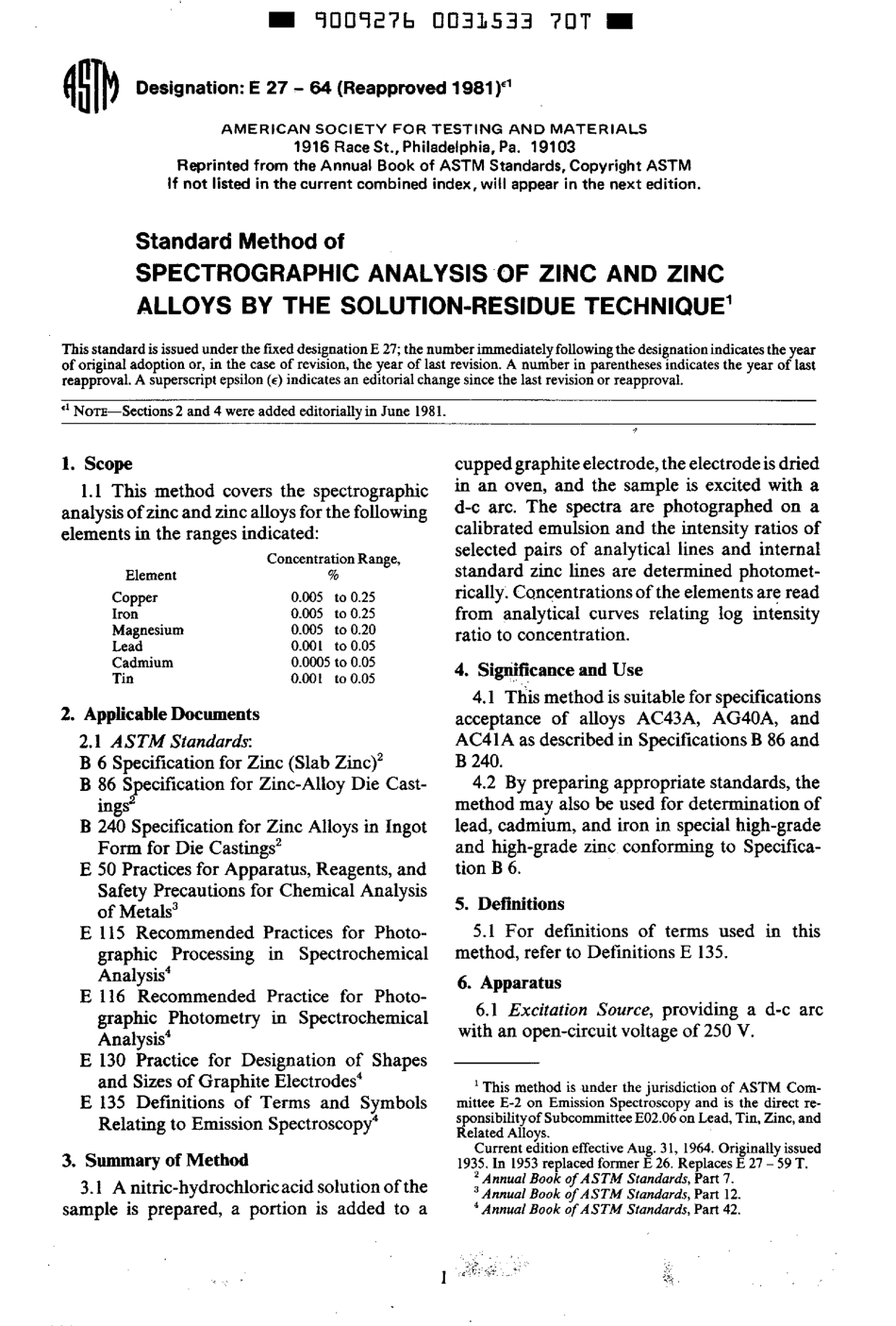 ASTM E27 - 64 (1981)e1 scan.pdf_第1页
