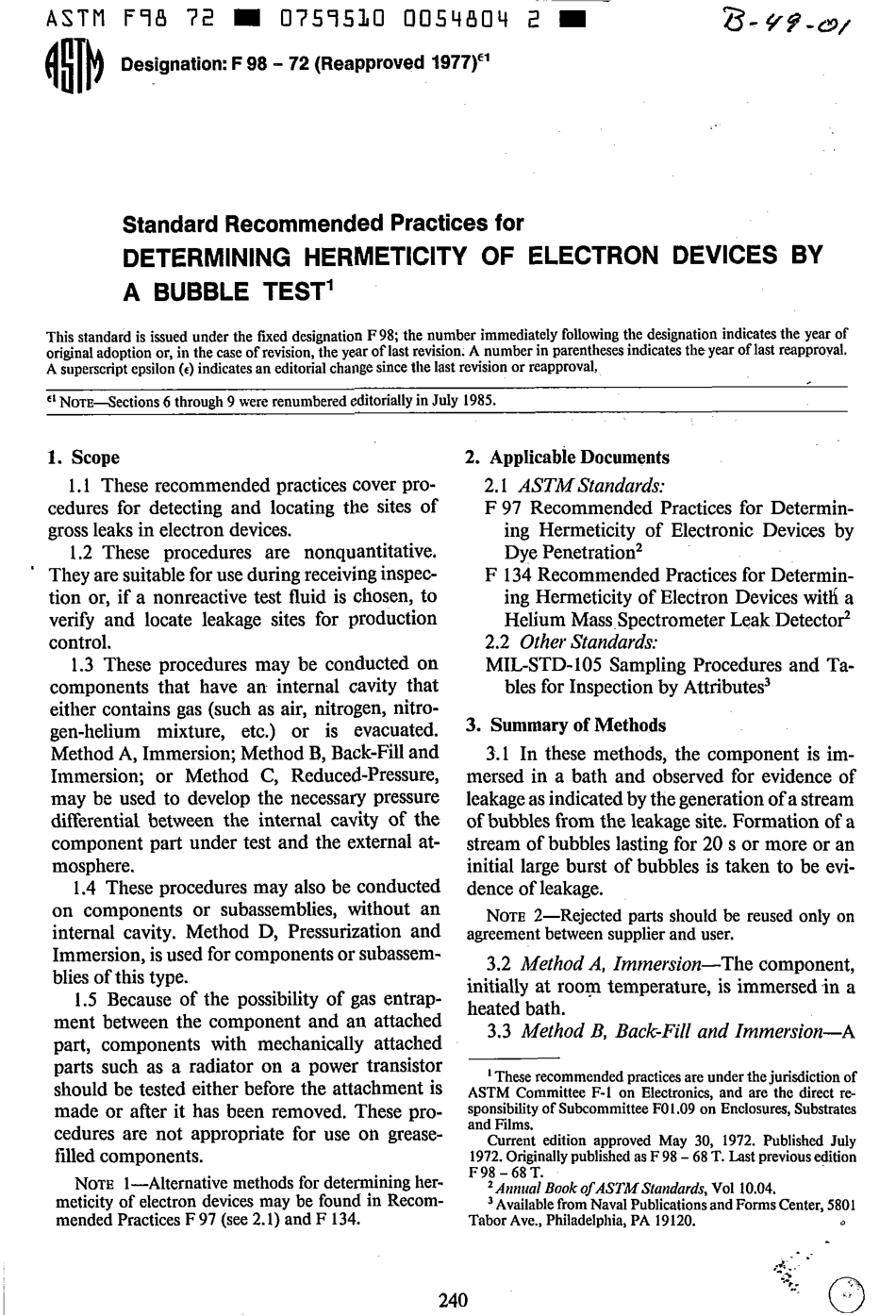 ASTM F98 - 72 (1977)e1 scan.pdf_第1页
