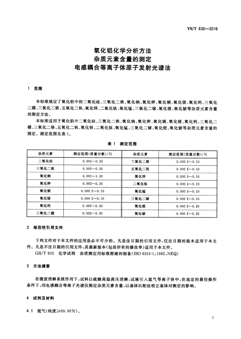 YS∕T 630-2016 氧化铝化学分析方法杂质元素含量的测定电感耦合等离子体原子发射光谱法.pdf_第3页