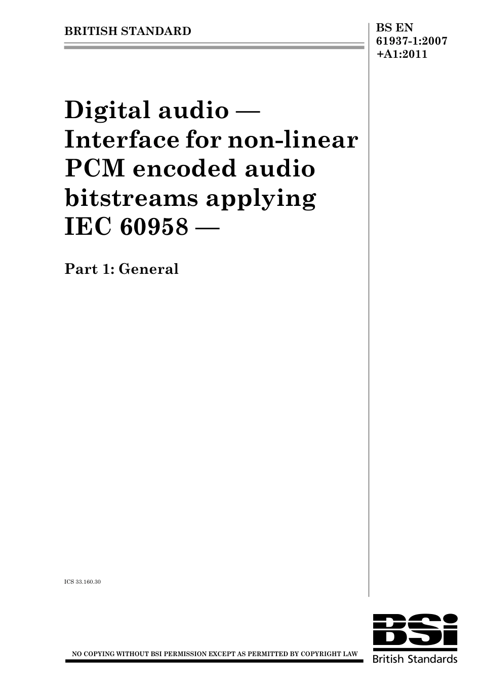 BS EN 61937-1-2007 + A1-2011.pdf_第1页