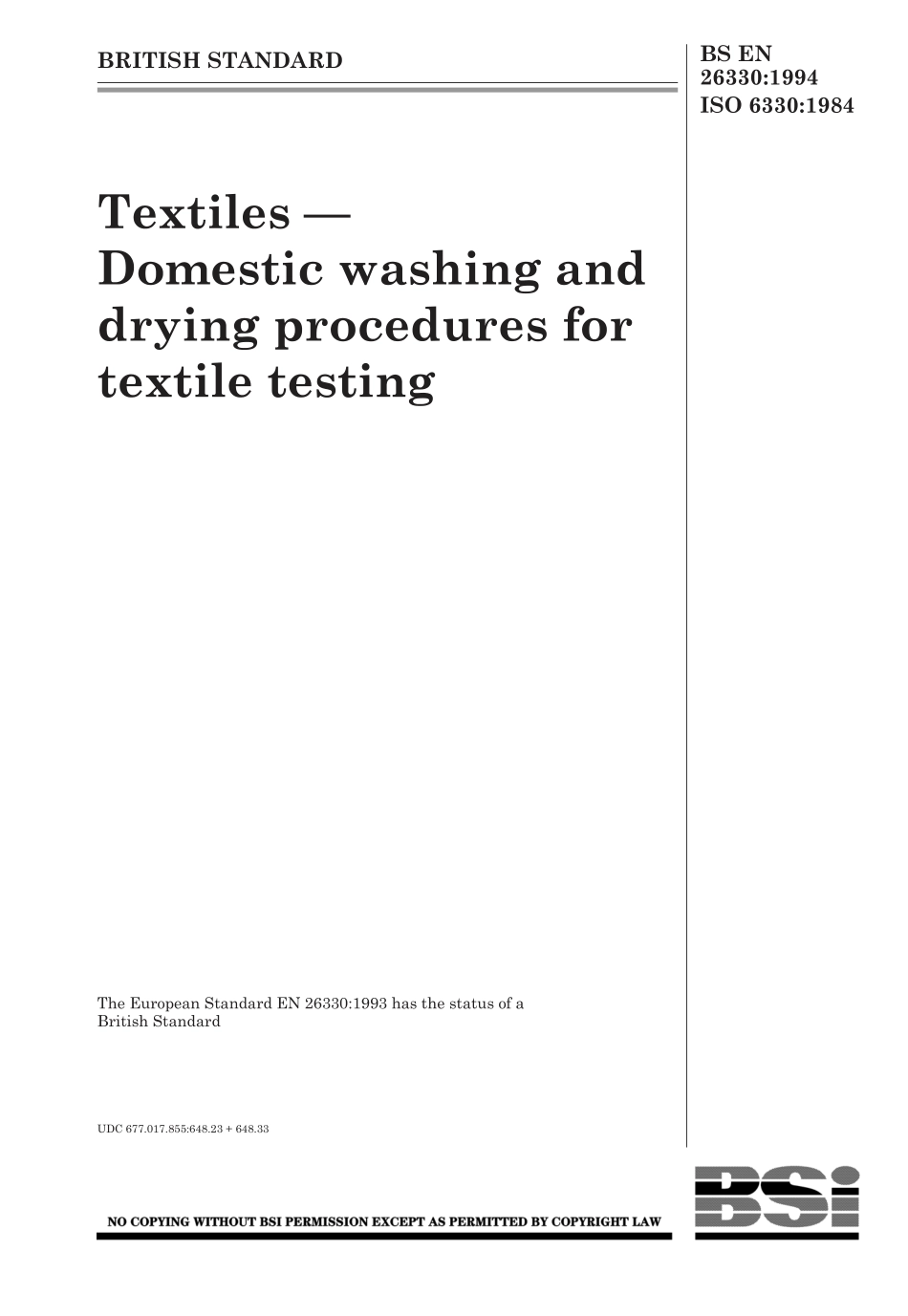 BS EN 26330-1994 (1998) ISO 6330-1984.pdf_第1页