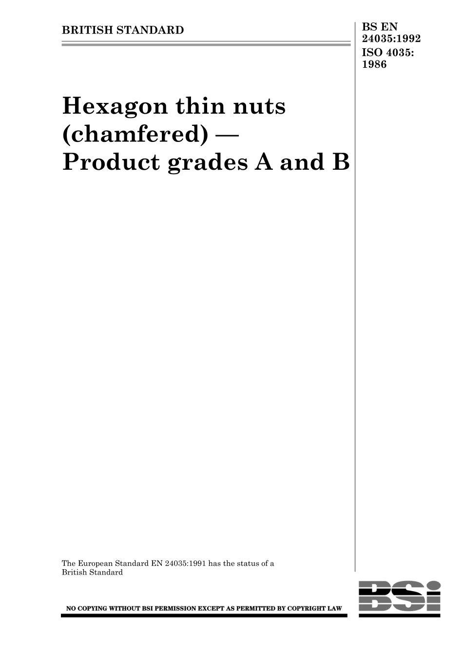 BS EN 24035-1992 (1999) ISO 4035-1986.pdf_第1页