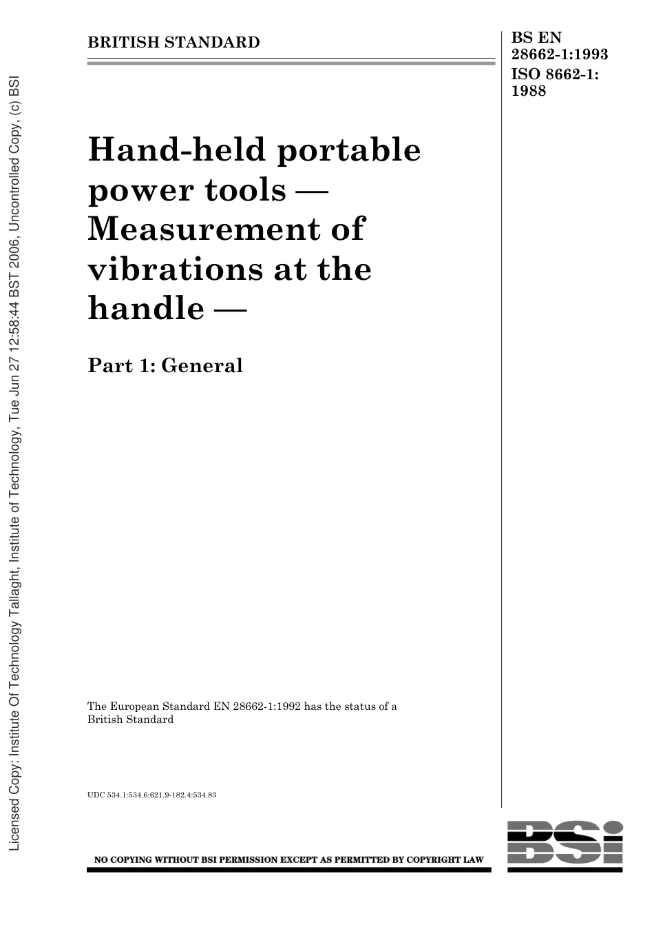 BS EN 28662-1-1993 (1999) ISO 8662-1-1988.pdf_第1页