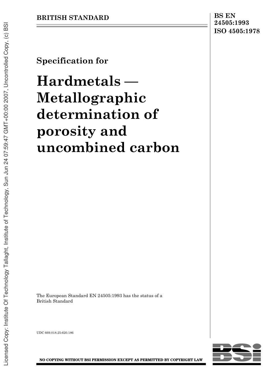 BS EN 24505-1993 (1999) ISO 4505-1978.pdf_第1页