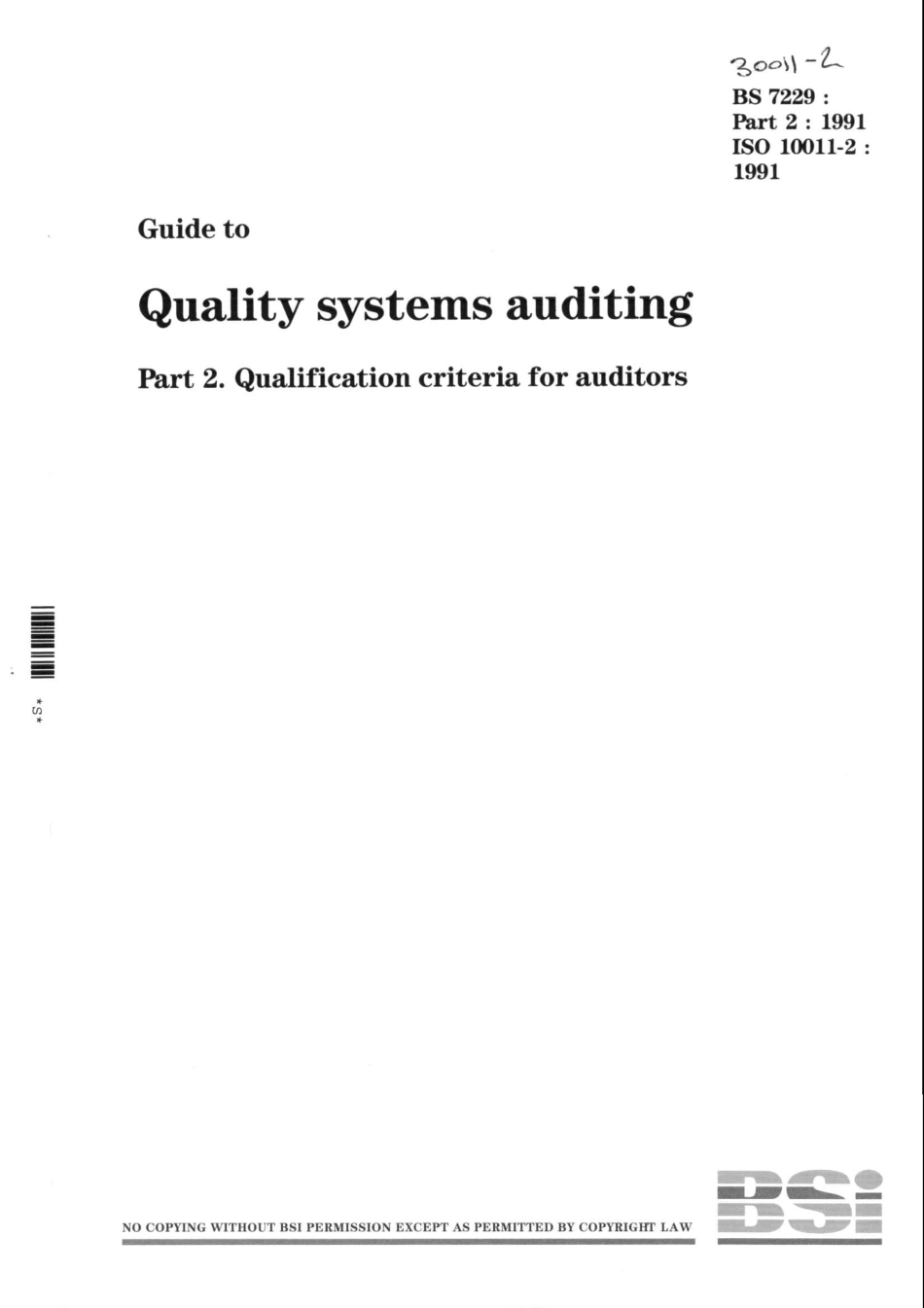 BS EN 30011-2-1991 (1993) ISO 10011-2-1991 scan.pdf_第1页