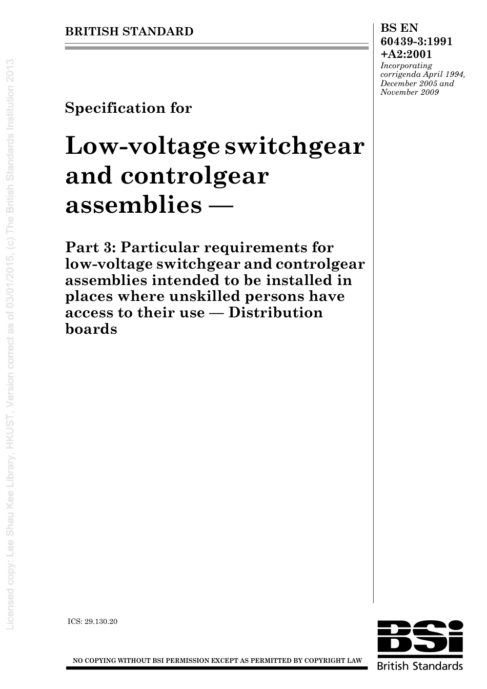 BS EN 60439-3-1991 (2010).pdf_第1页