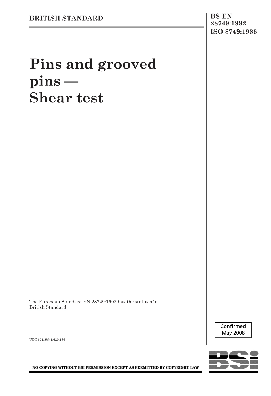 BS EN 28749-1992 (2008) ISO 8749-1986.pdf_第1页