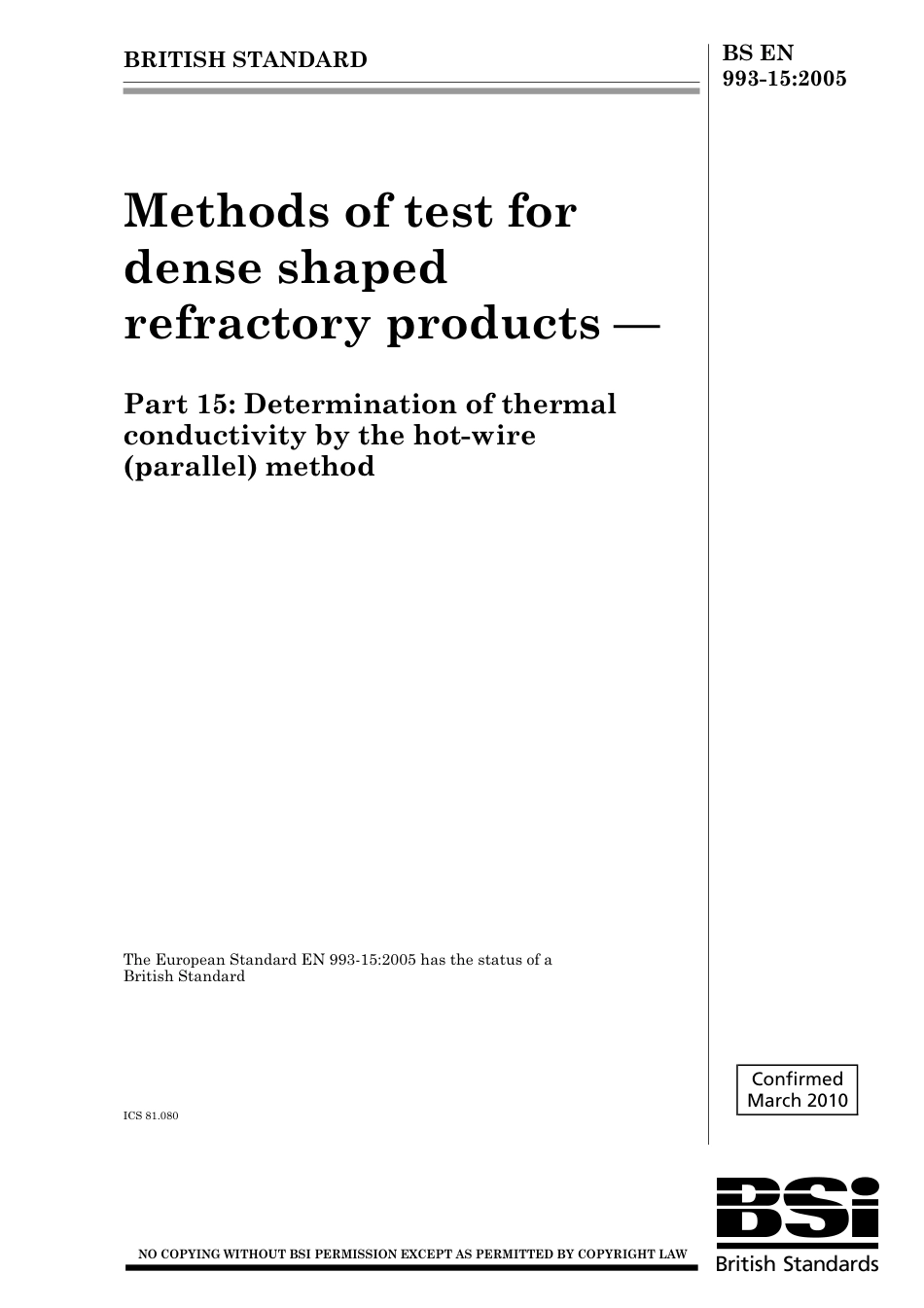 BS EN 00993-15-2005 (2010).pdf_第1页