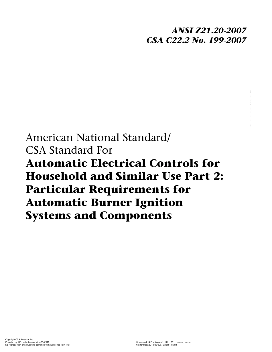 ANSI Z21.20-2007 Particular Requirements for Automatic Burner Ignition.pdf_第1页