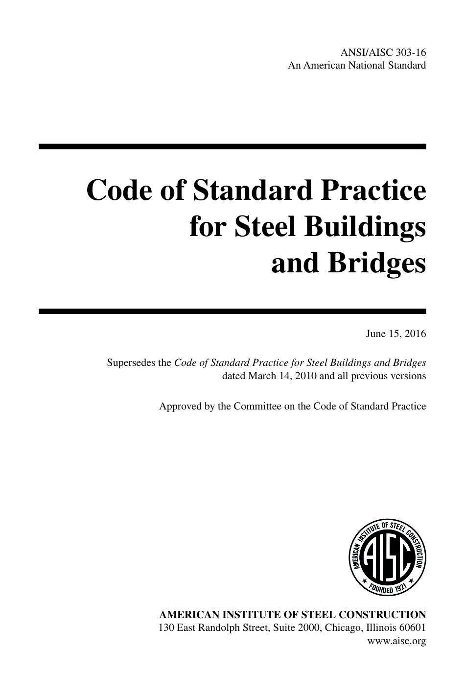 ANSI AISC 303-16 Code of Standard Practice for Steel Buildings and Bridges.pdf_第1页
