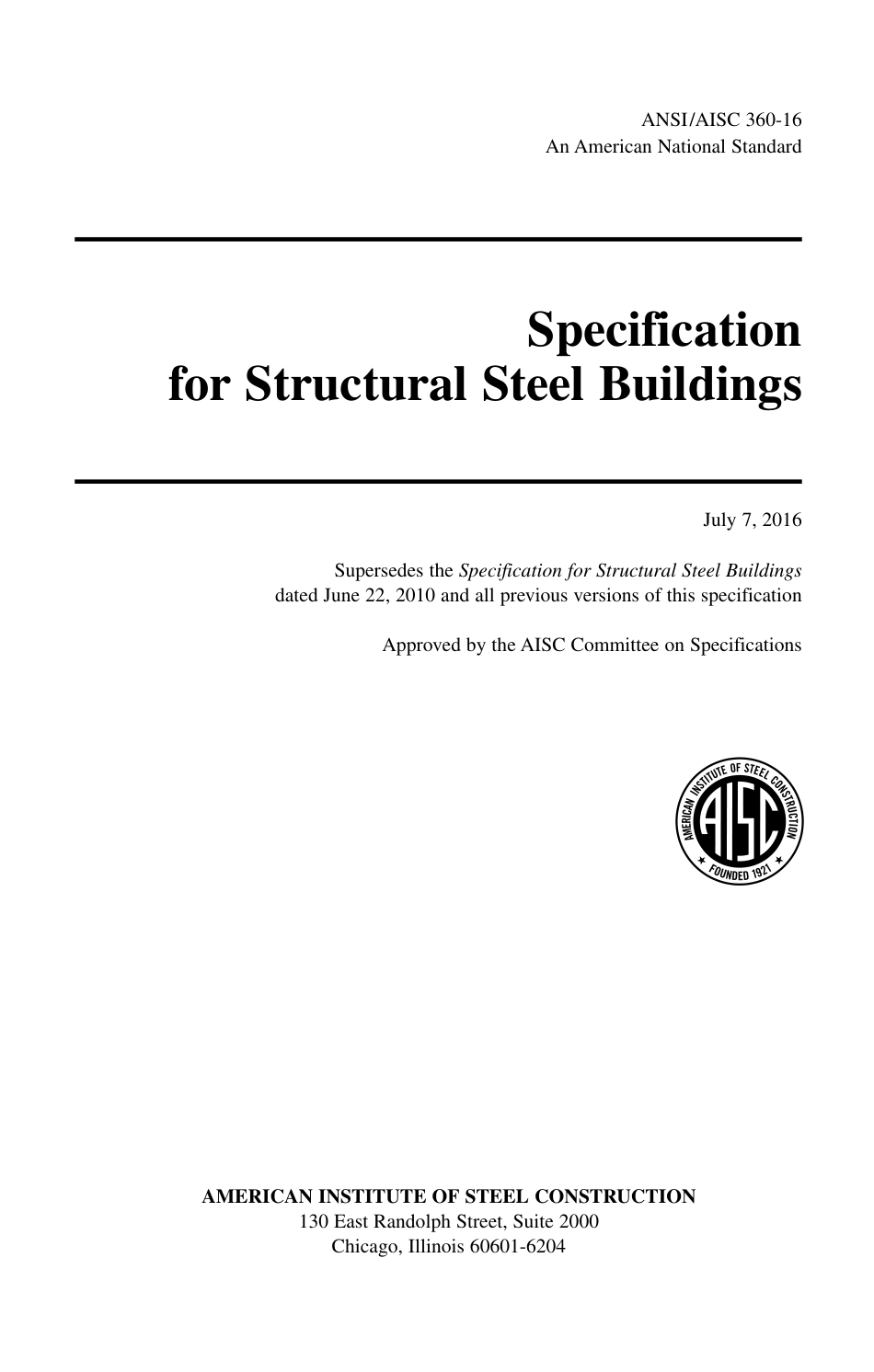 ANSI AISC 360-16 Specification for Structural Steel Buildings.pdf_第1页