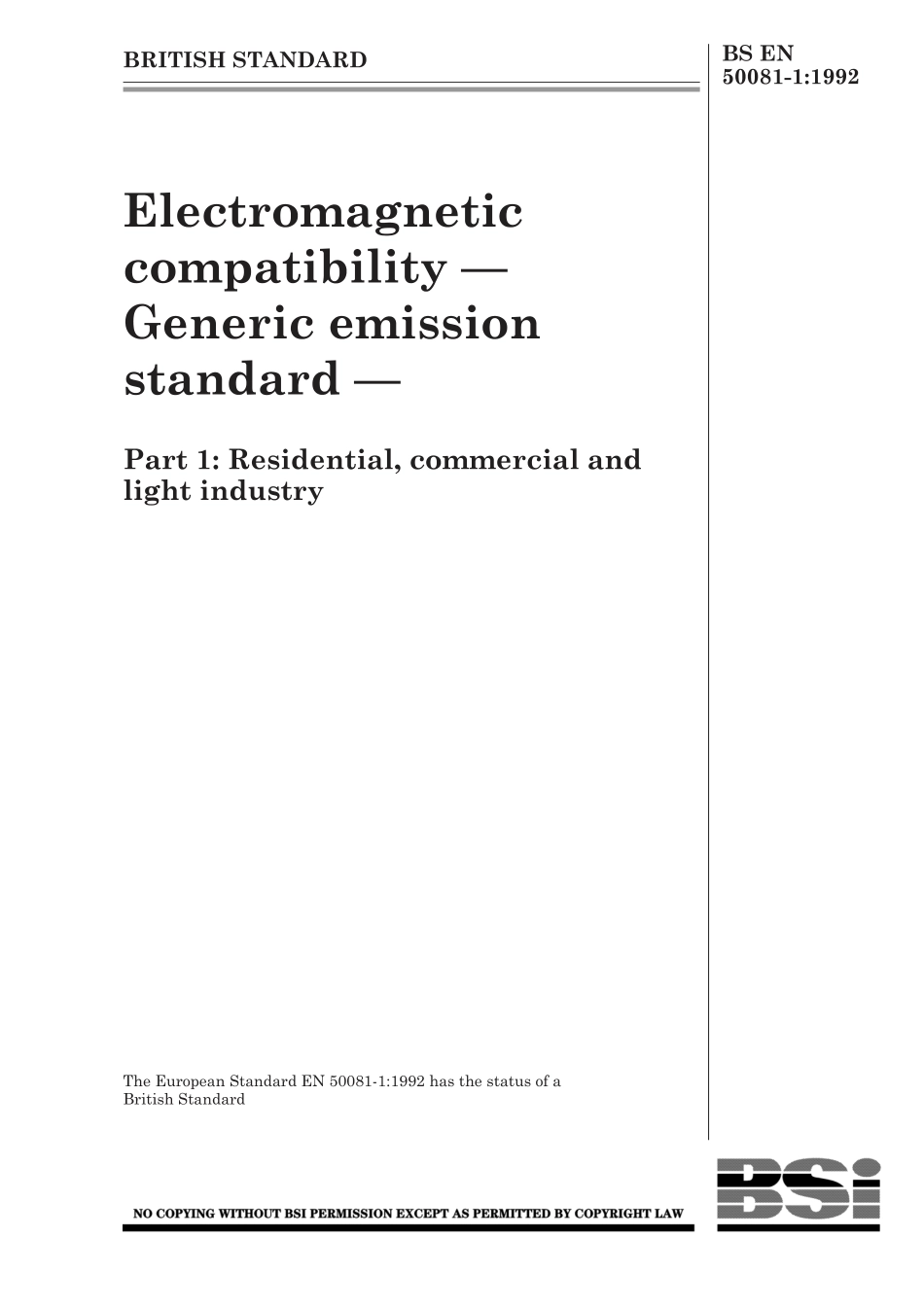 BS EN 50081-1-1992 (1998).pdf_第1页