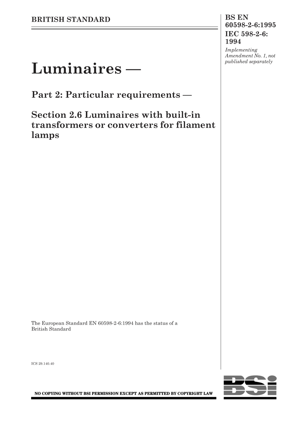 BS EN 60598-2-6-1995 (1999).pdf_第1页