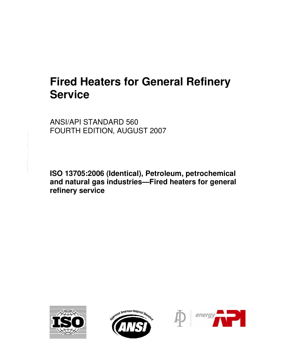 API 560-2007 Fired Heaters for General Refinery Servic.pdf_第1页