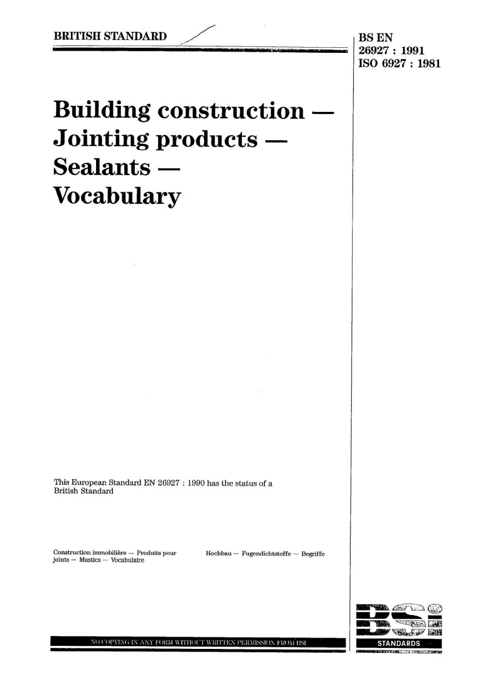 BS EN 26927-1991 (ISO 6927-1981) scan.pdf_第1页