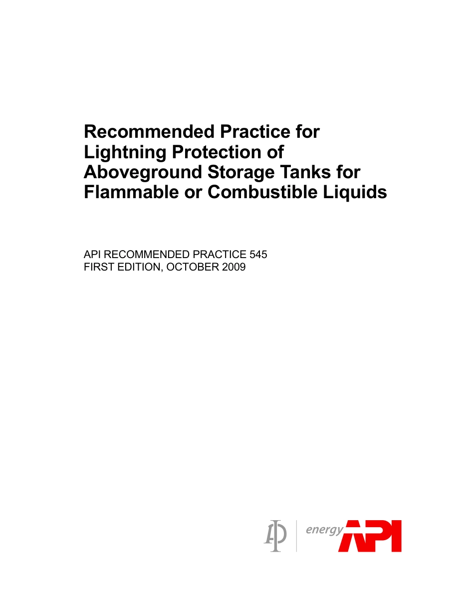 API RP 545 2009 Recommended Practice for Lightning Protection of Aboveground Storage Tanks.pdf_第1页