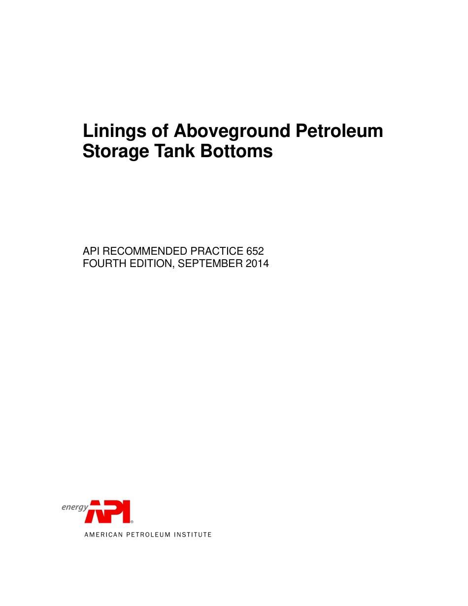 API RP 652-2014 4th Linings of Aboveground Petroleum Storage Tank Bottoms.pdf_第1页