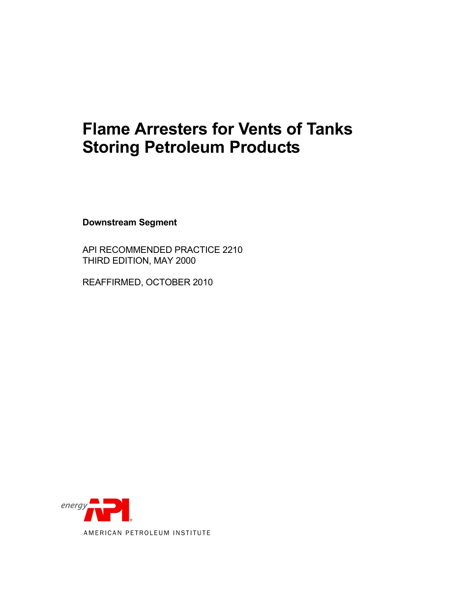 API RP 2210 Flame Arresters for Vents of Tanks Storing Petroleum Products.pdf_第2页