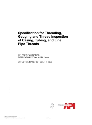 API Spec 5B 15th 2008 Specification for Threading, Gauging, and Thread Inspection of Casing, Tubing, and Line Pipe.PDF
