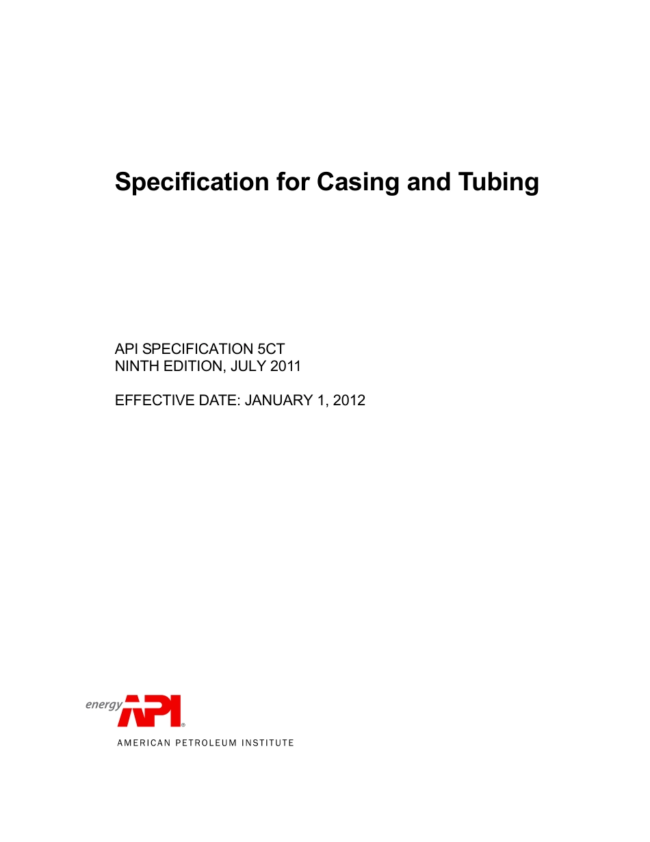 API Spec 5CT-2011 9th Edition Specification for Casing and Tubing.pdf_第1页