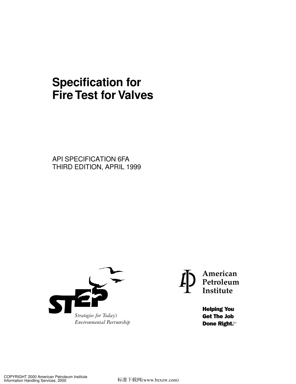 API Spec 6FA 1999 Specification for Fire Test for Valves.pdf_第1页