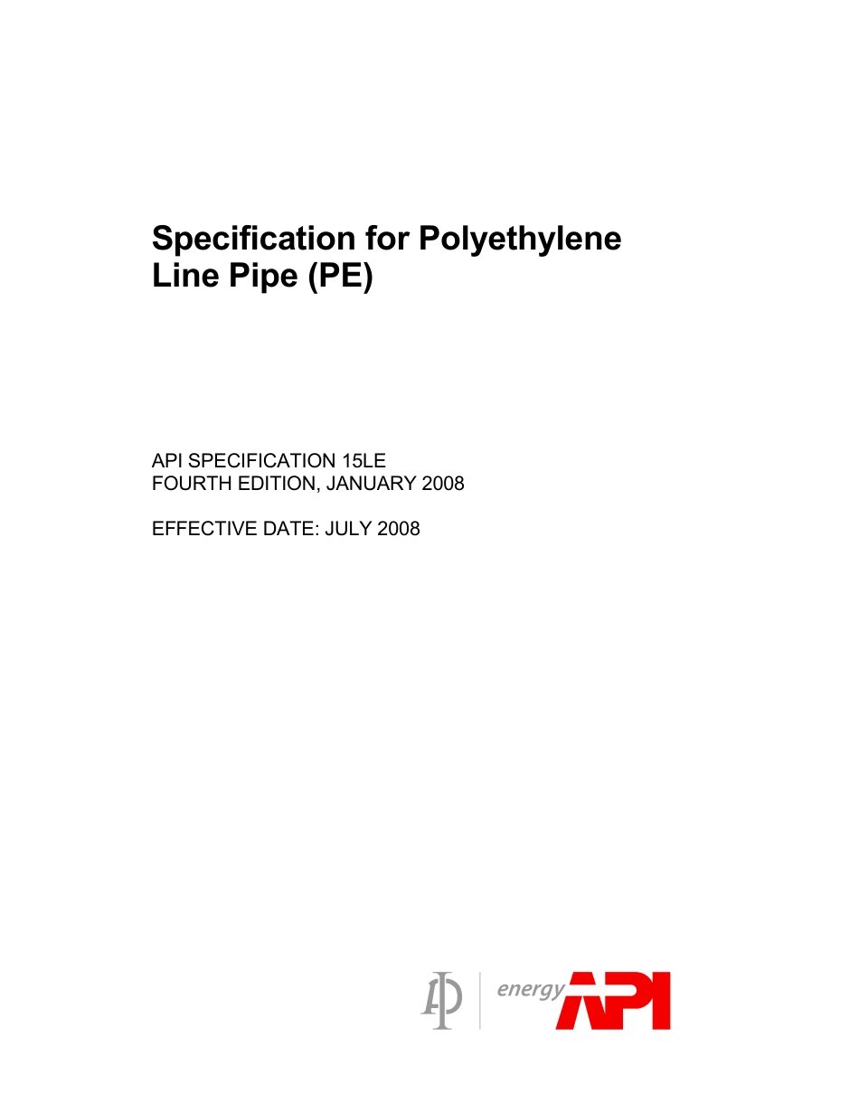 API Spec 15LE-2008 Specification for Polyethylene Line Pipe (PE).pdf_第1页